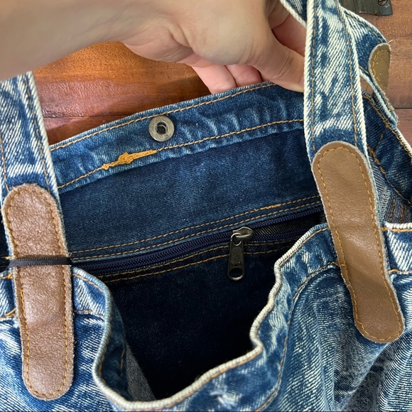 80s denim jean tote hobo oversized purse bag - Picture 4 of 8